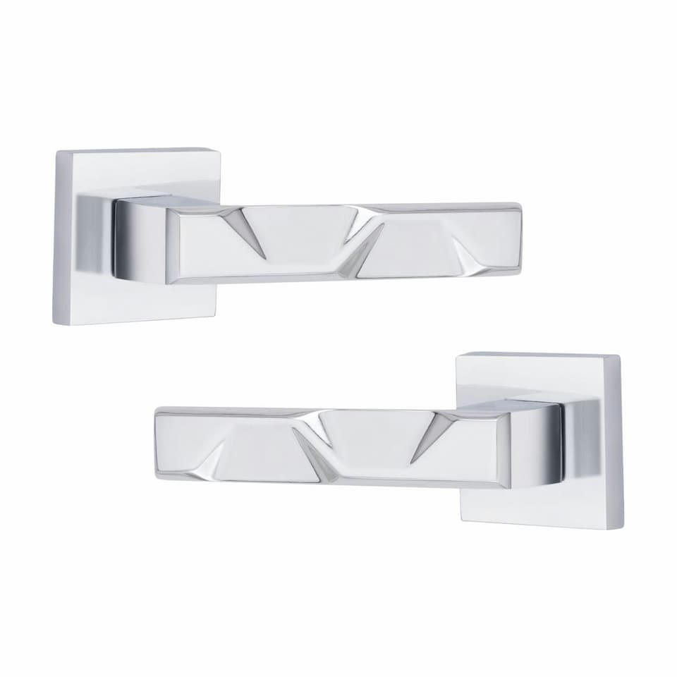 image 1 of Golden Grace 1 Pair Modern Nova Premium Design Door Handles on Square Rose in Polished Chrome Finish Chrome