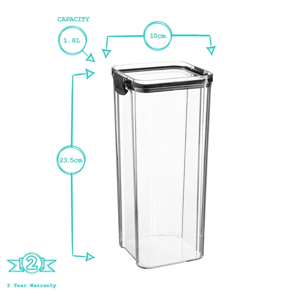 image 1 of Argon Tableware Food Storage Containers - 1.8 Litre - Black - Pack of 3 - Resuable Container Meal Prep Container Tub Tupperware Airtight Lid