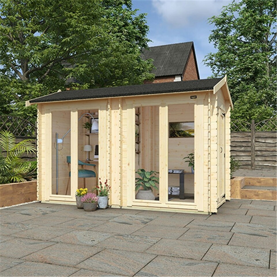 image 1 of 12ft x 6ft (3500mm x 1750mm) Horsforth " The Lincoln" 19mm Log Cabin with 4 Full Pane Windows