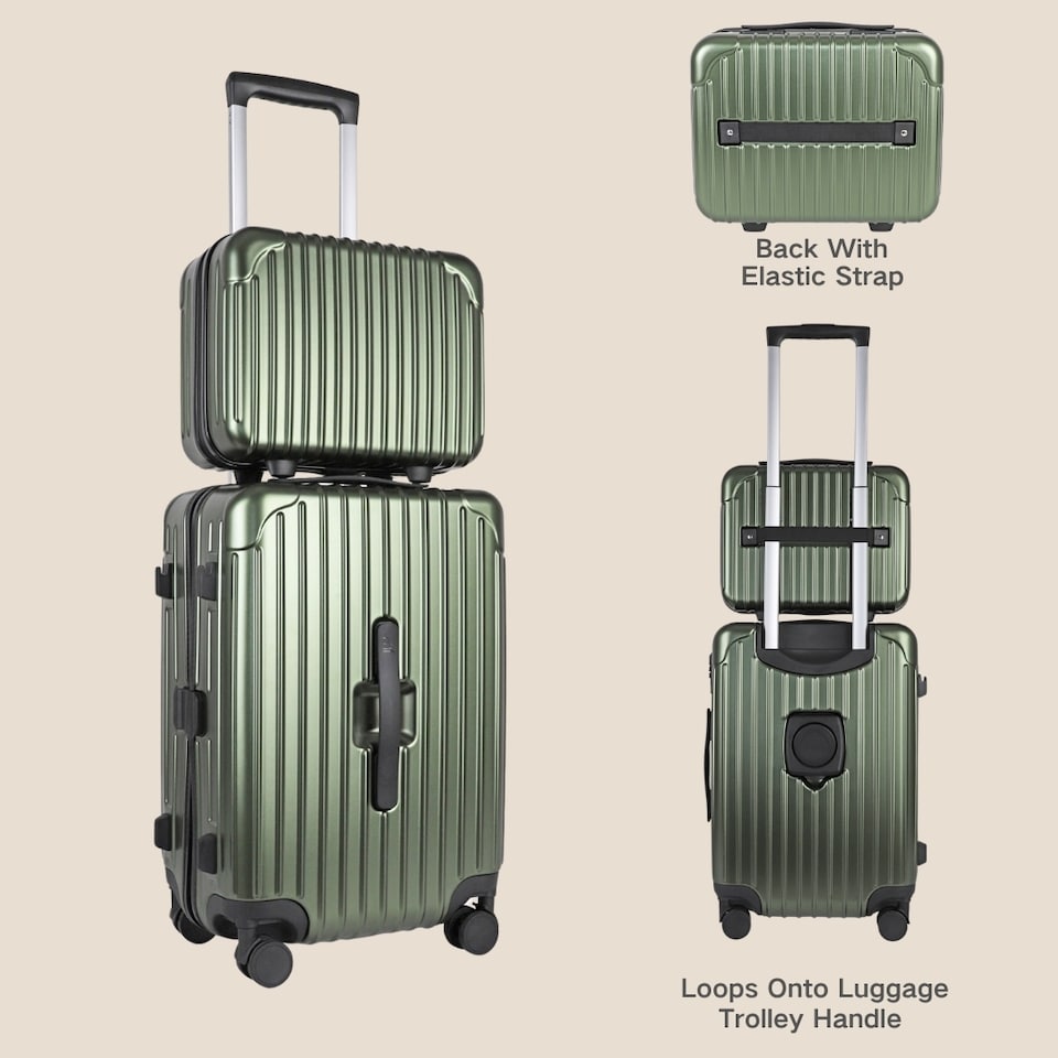 image 1 of 4 Piece Suitcase Set: Vanity, Carry-On, Medium & Large with Cupholder | Green | Hunter Green