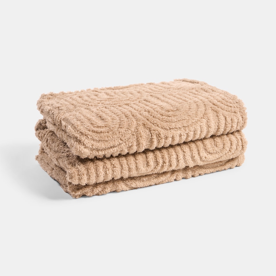 image 1 of OHS Tufted Arches Throw Teddy Fleece Blanket Winter Soft Warm Bedspread - 125 x 150cm | Brown | Mink