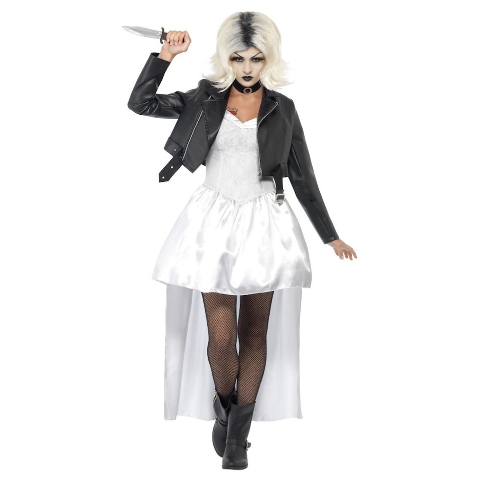 image 1 of Bride of Chucky Womens/Ladies Tiffany Lace Costume Set | White | White/Black | S | 1