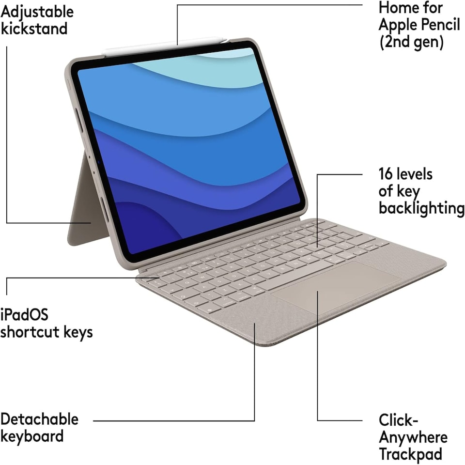 image 1 of Logitech Combo Touch iPad Pro 11-inch(1st, 2nd, 3rd, 4th gen - 2018, 2020, 2021, 2022)Keyboard Case