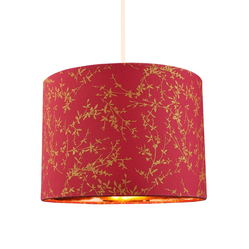 image 1 of Modern Burgundy Cotton Fabric 10 Inch Lamp Shade with Copper Foil Floral Decoration | Purple