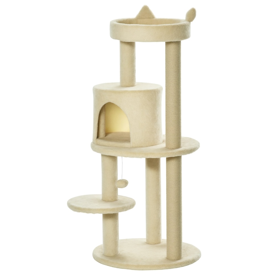 image 1 of PawHut 104cm Cat Tree Condo Tower with Scratching Post Perch Ball, Cream