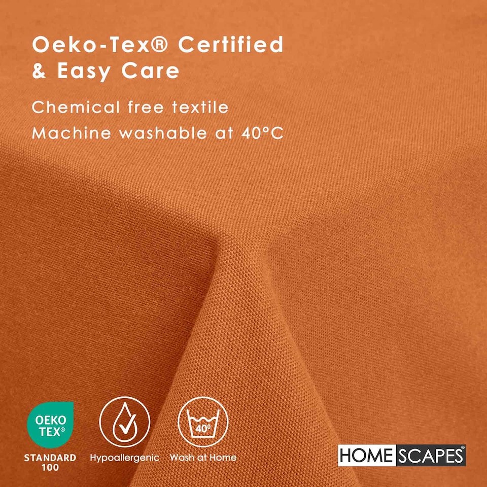 image 1 of Homescapes Burnt Orange Cotton Tablecloth - 137 x 178 cm | Orange | 137cm x 178cm (54" x 70")