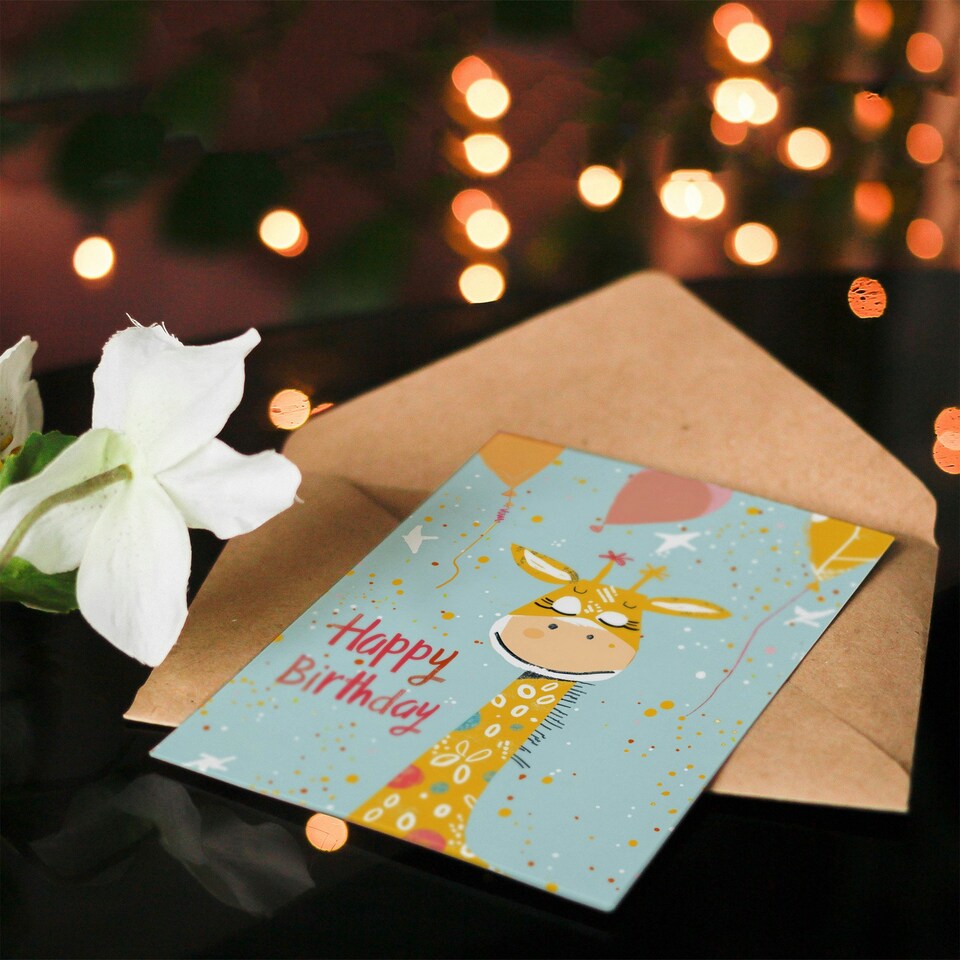 image 1 of Cute Party Balloons Confetti Kids Giraffe Child Kids Birthday Card