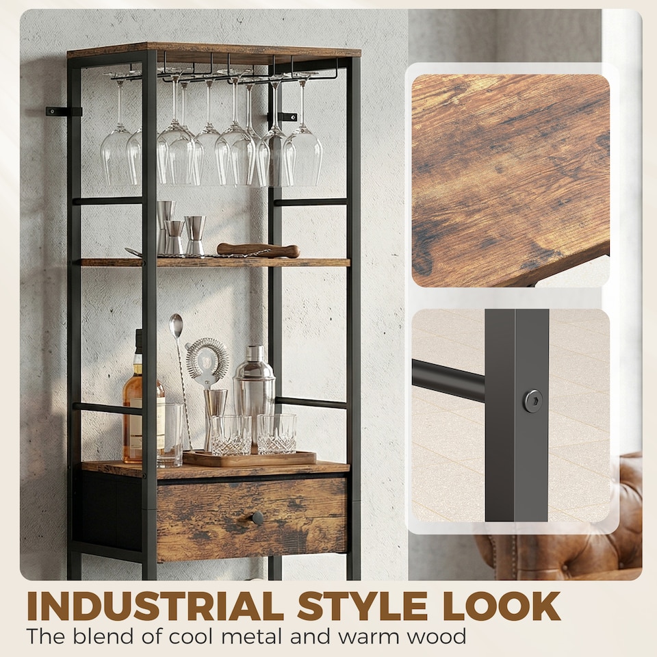 image 1 of HOMCOM Wine Bar Cabinet 16-Bottle Wine Rack Rustic Brown