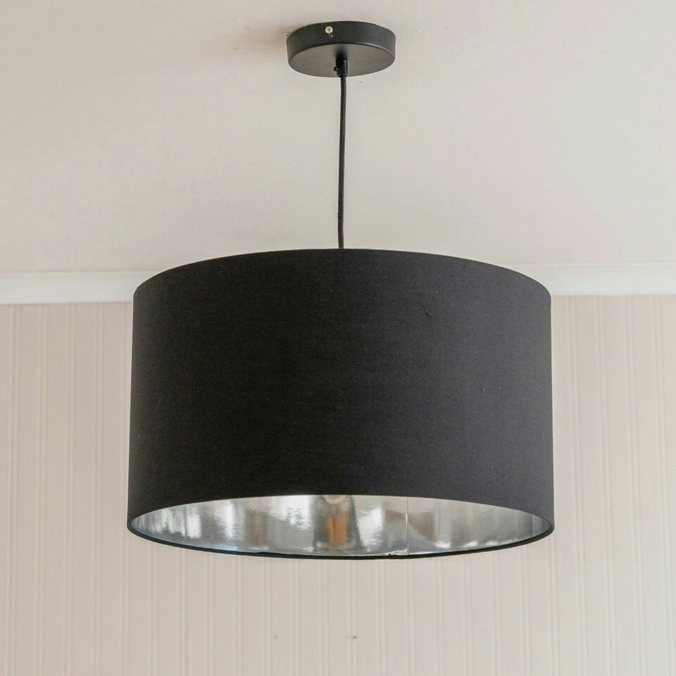 image 1 of ValueLights Reni Large Black Fabric Chrome Inner Lamp Shade & Bulb Black