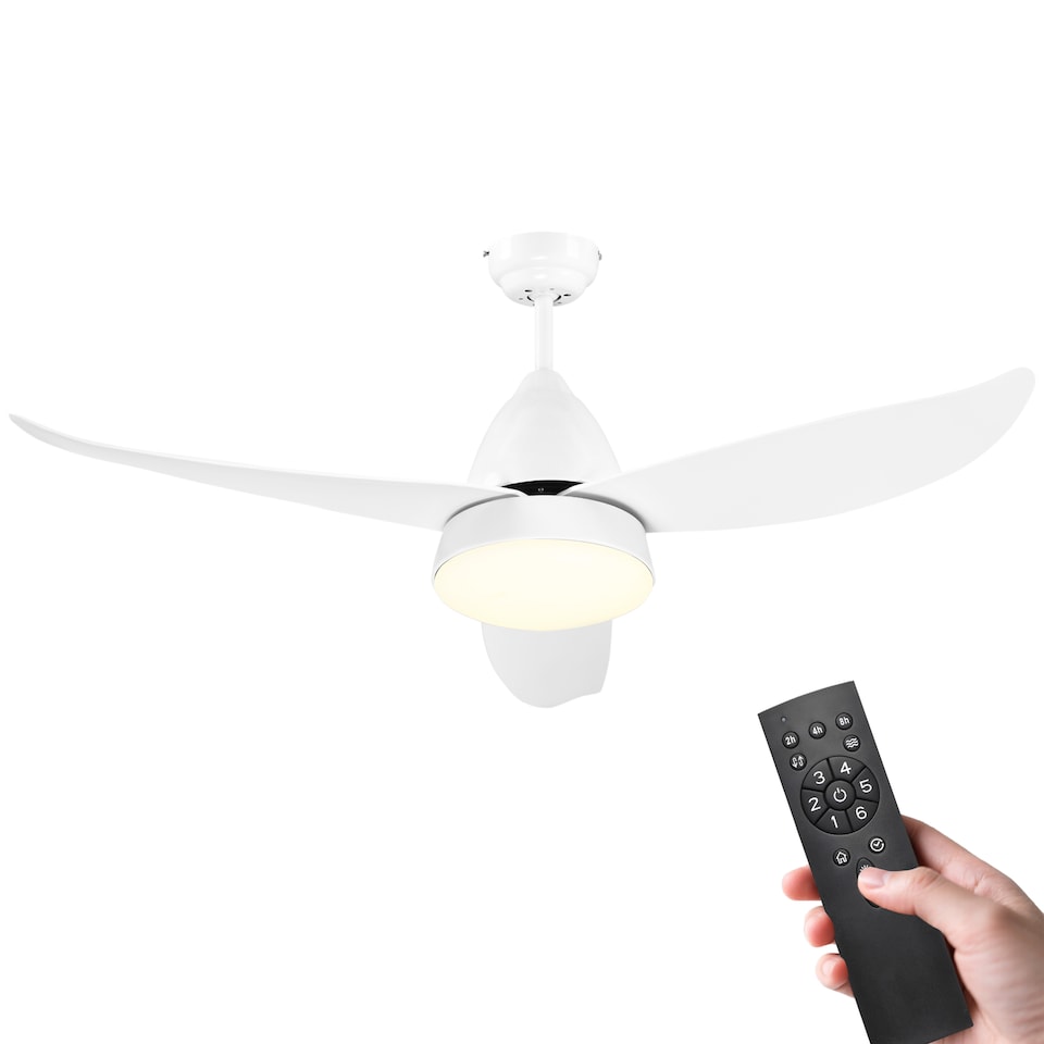 image 1 of HOMCOM Reversible Ceiling Fan with Light, 3 Blades Indoor Modern Mount White LED Lighting Fan with Remote Controller, for Bedroom, Living Room, White