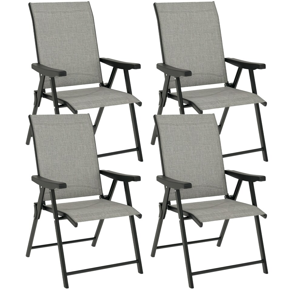 image 1 of Outsunny Folding Garden Dining Chairs Set of 4 with Mesh Seat Brown | 2 pcs