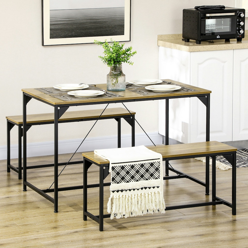 image 1 of HOMCOM Dining Table and Bench Set for 4, Modern Kitchen Table & 2 Benches