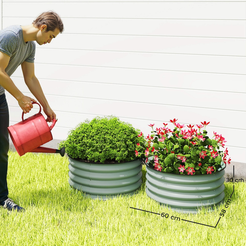 image 1 of Outsunny Set of 2 Raised Garden Bed Metal Planter Box with Safety Edging, Green | Green | Green