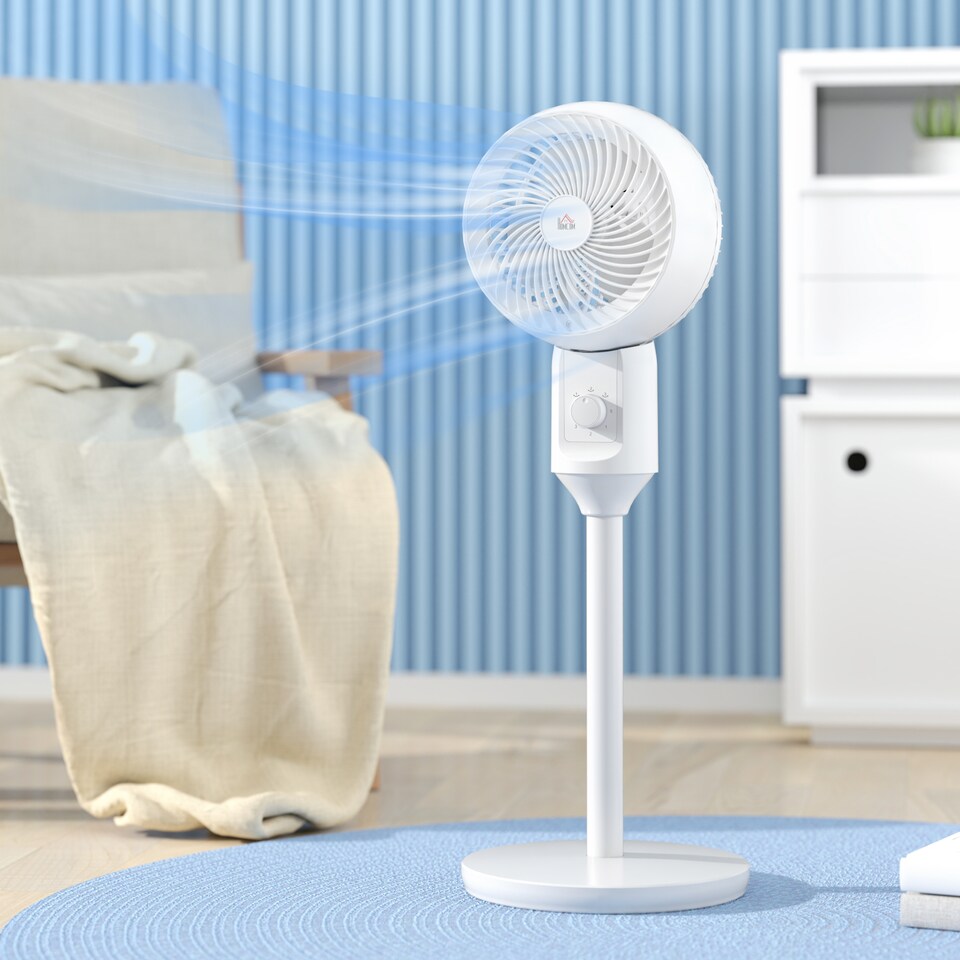 image 1 of HOMCOM 9 Pedestal Fan, 70 Oscillation 90 Vertical Tilt Oscillating Air Circulator with 3 Speeds, Standing Fan for Home Office, Bedroom, White