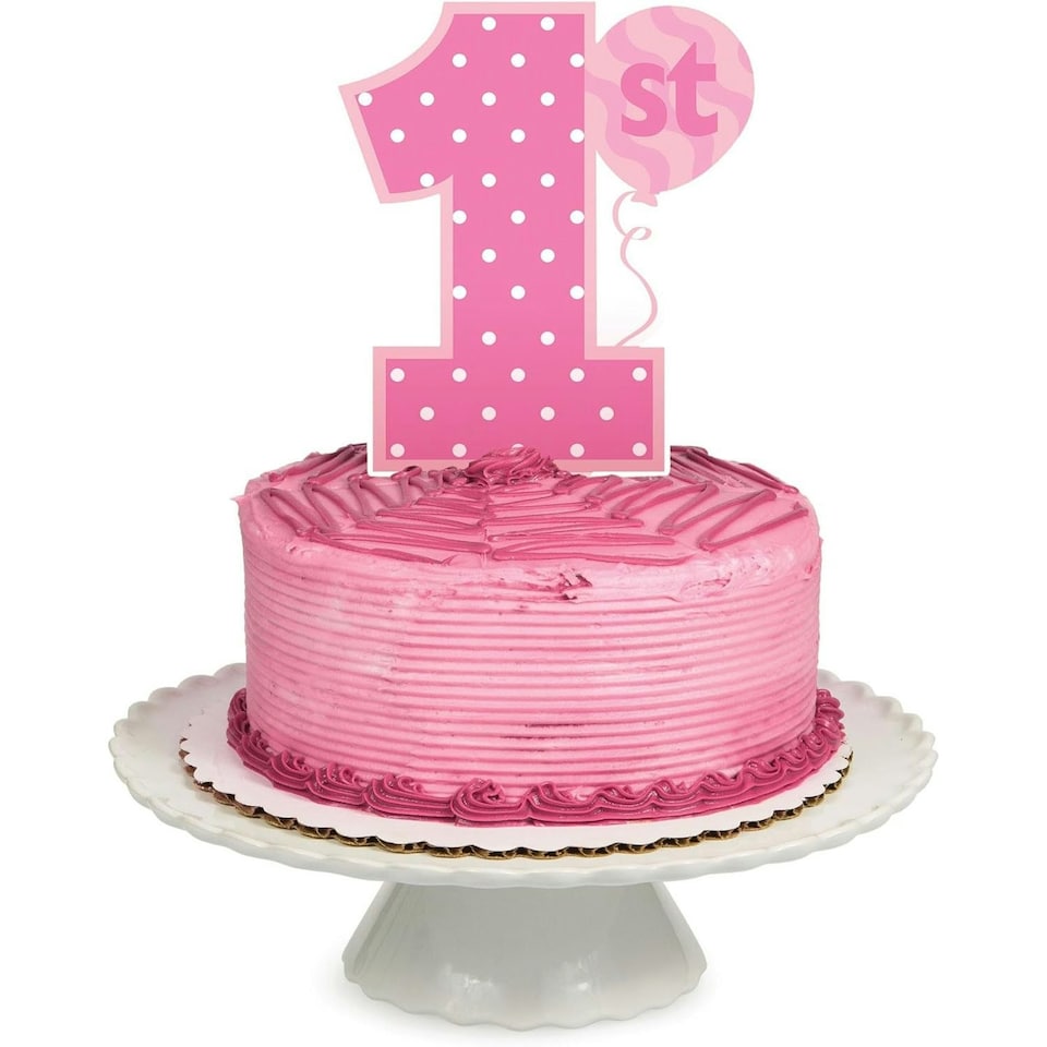image 1 of Creative Party Number 1 Polka Dot Cake Topper - Pink/White - One Size