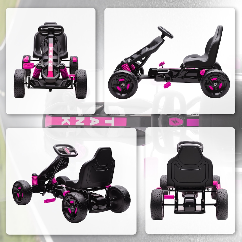 image 1 of AIYAPLAY Pedal Go Kart, Ride on Racer with Freewheel System, Brake, Non-Slip EVA Wheels, Metal Frame, Go Kart for Kids Ages 3-6 Years | Pink