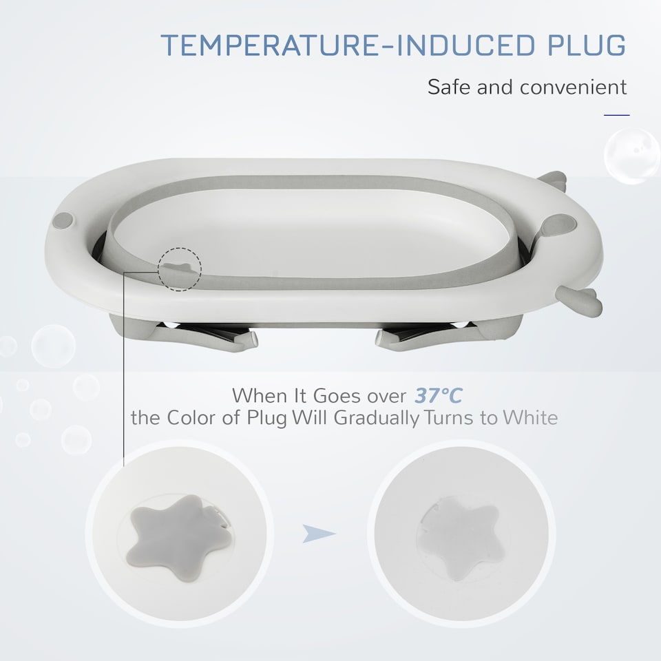 image 1 of HOMCOM Foldable Baby Bath Tub Ergonomic with Temperature-Induced Water Plug