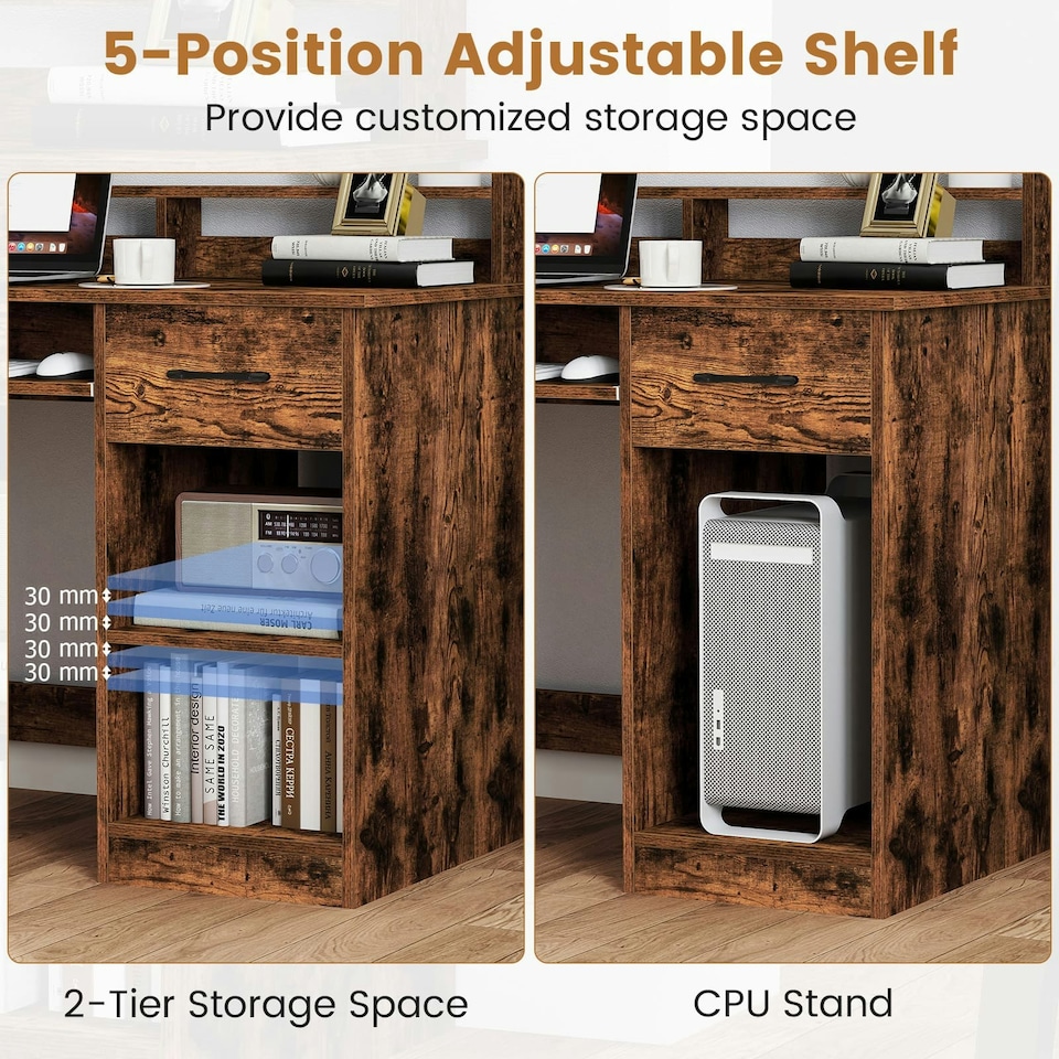 image 1 of COSTWAY Computer Desk Workstation w/Display Shelf Brown