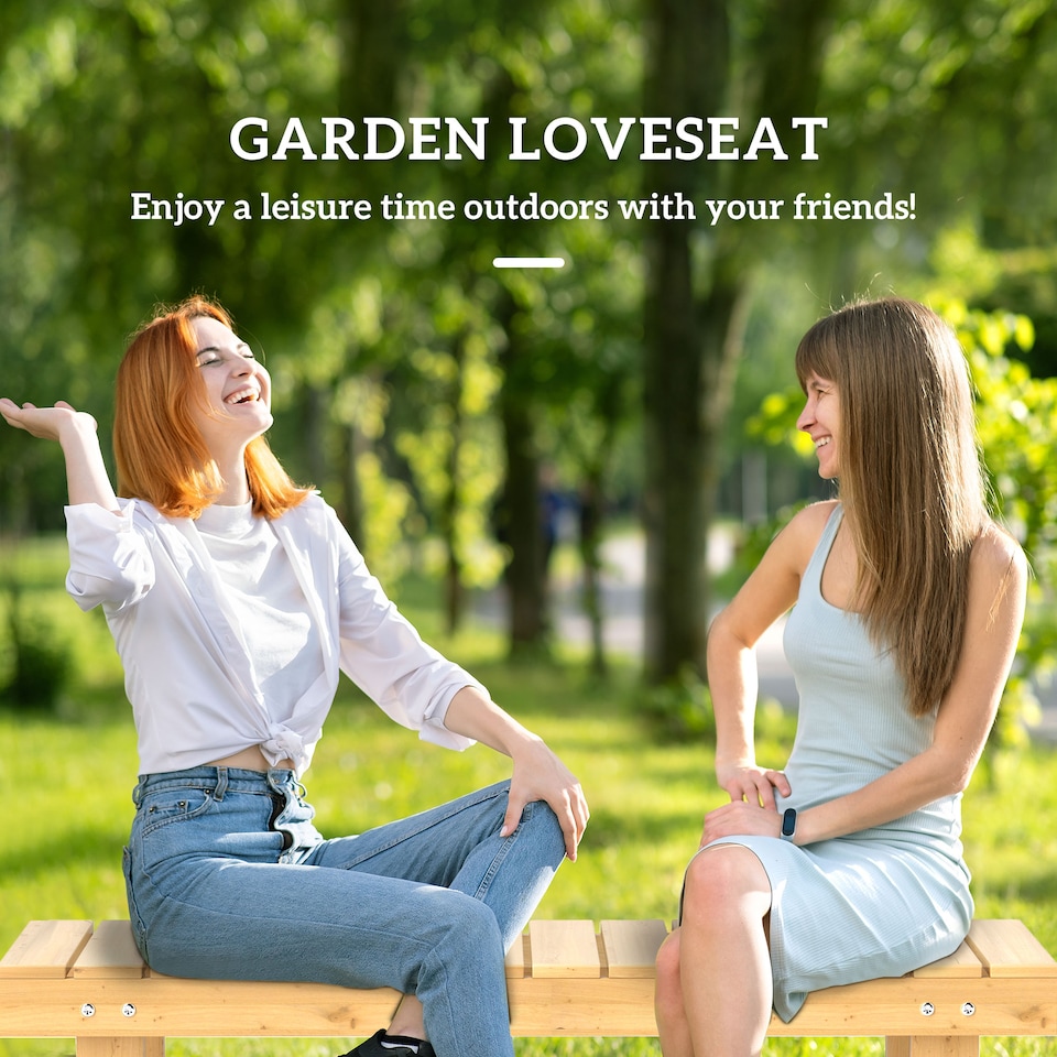 image 1 of Outsunny Wooden Garden Bench, 2 Seater Outdoor Bench, Fir Wood Backless Patio Loveseat with Slatted Seat for Park, 110 x 38 x 35 cm, 1 Piece, Natural Wood Finish