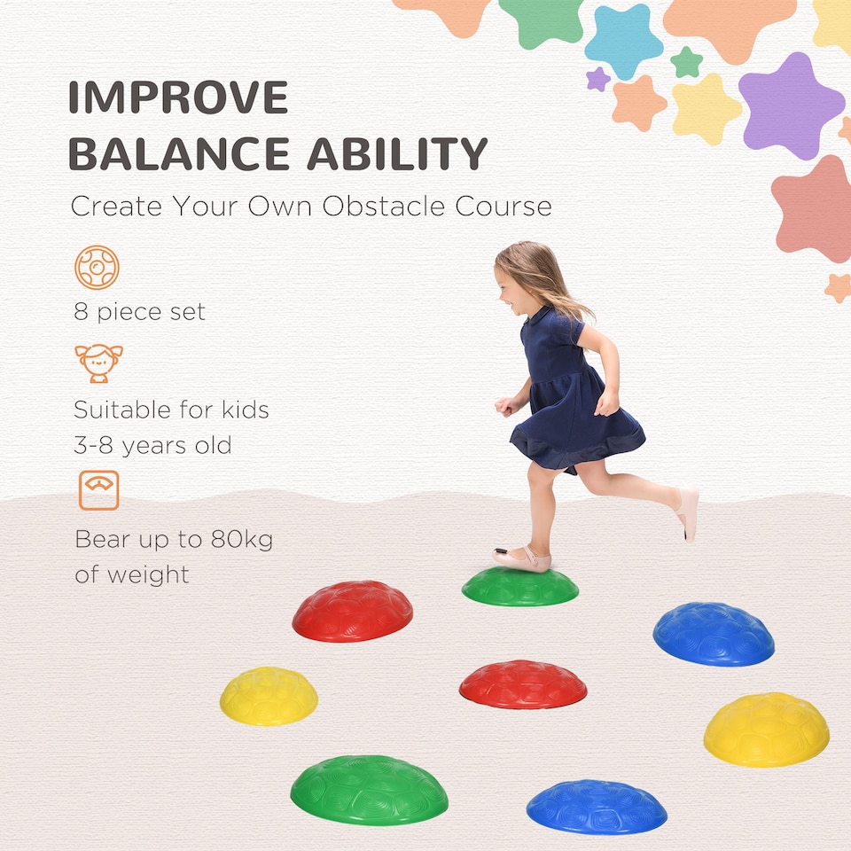 image 1 of ZONEKIZ 8PCs Balance Stepping Stones w Non-Slip Mats for Ages 3-8 Years