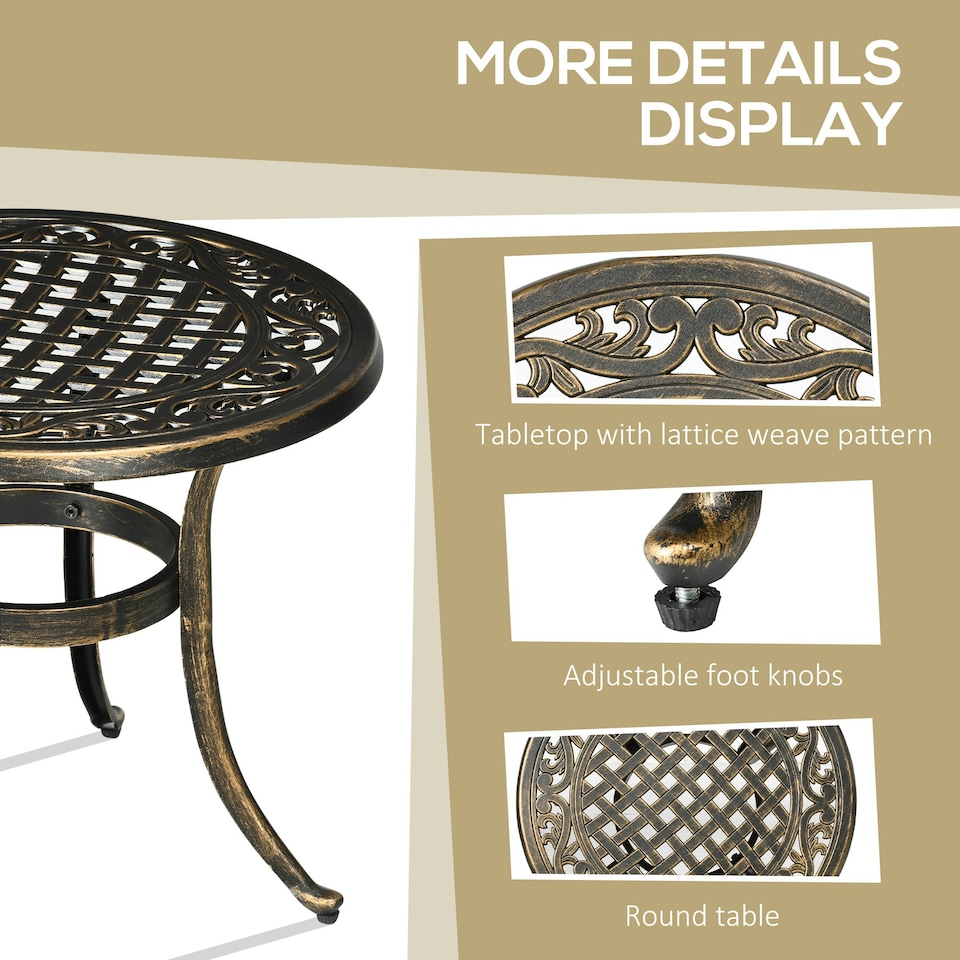 image 1 of Outsunny 60cm Round Hollow Top Design Side Table with Cast Aluminum Frame