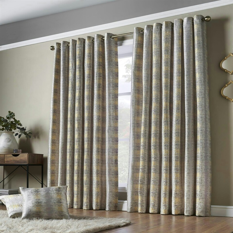 image 1 of Reflect Ring Top Lined Curtains - 117cm x 183cm - Ochre/Silver