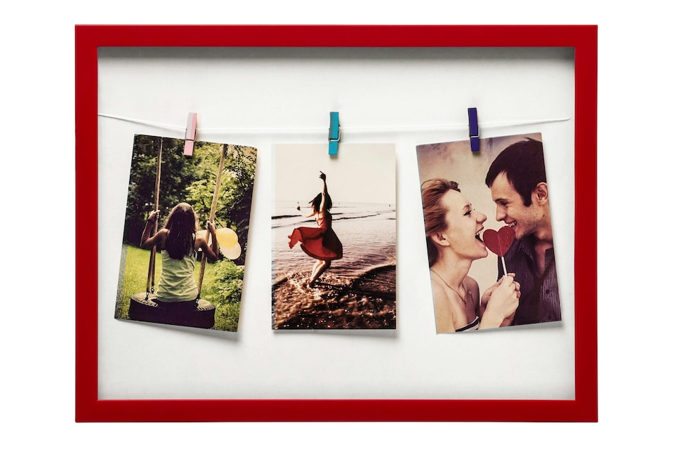 image 1 of Washing Line 3 Peg Deep Red Photo Frame,Decorative Image Holder For Sitting Area,Modern Picture Frame | Red | One Size