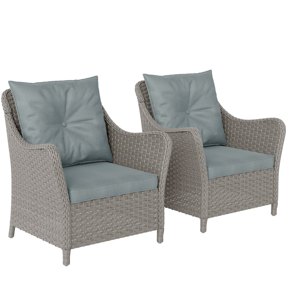 image 1 of Outsunny 2 Pieces Rattan Garden Chairs, Cushioned Rattan Chairs, Light Grey