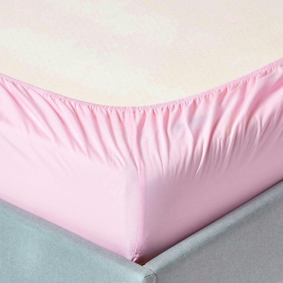 image 1 of Homescapes Pink Egyptian Cotton Fitted Sheet 200 TC, Single | Pink | Single