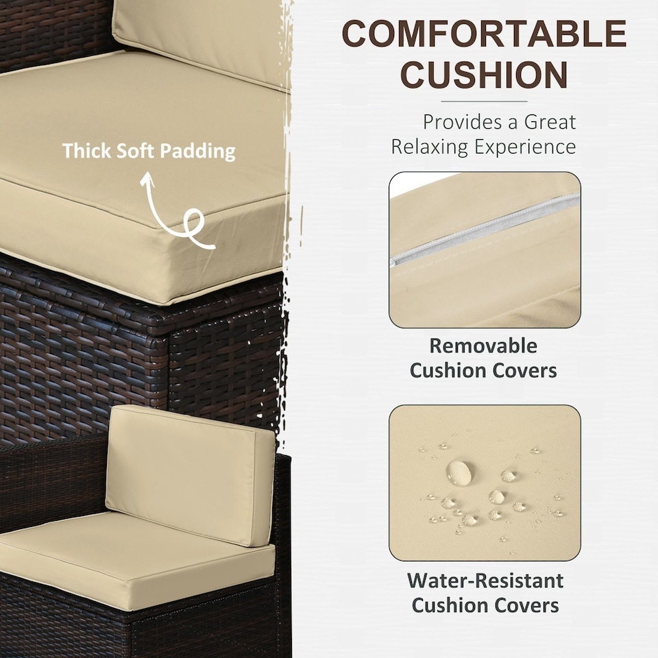 image 1 of Outsunny 8Pcs Patio Rattan Sofa Set Garden Furniture Side Table w/ Cushion