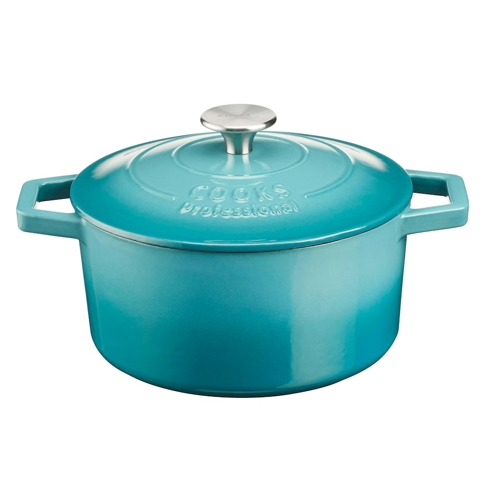 image 1 of Cooks Professional Cast Iron Casserole 20cm | 2.8L Capacity | Enamelled Inside & Out | Graduated Teal