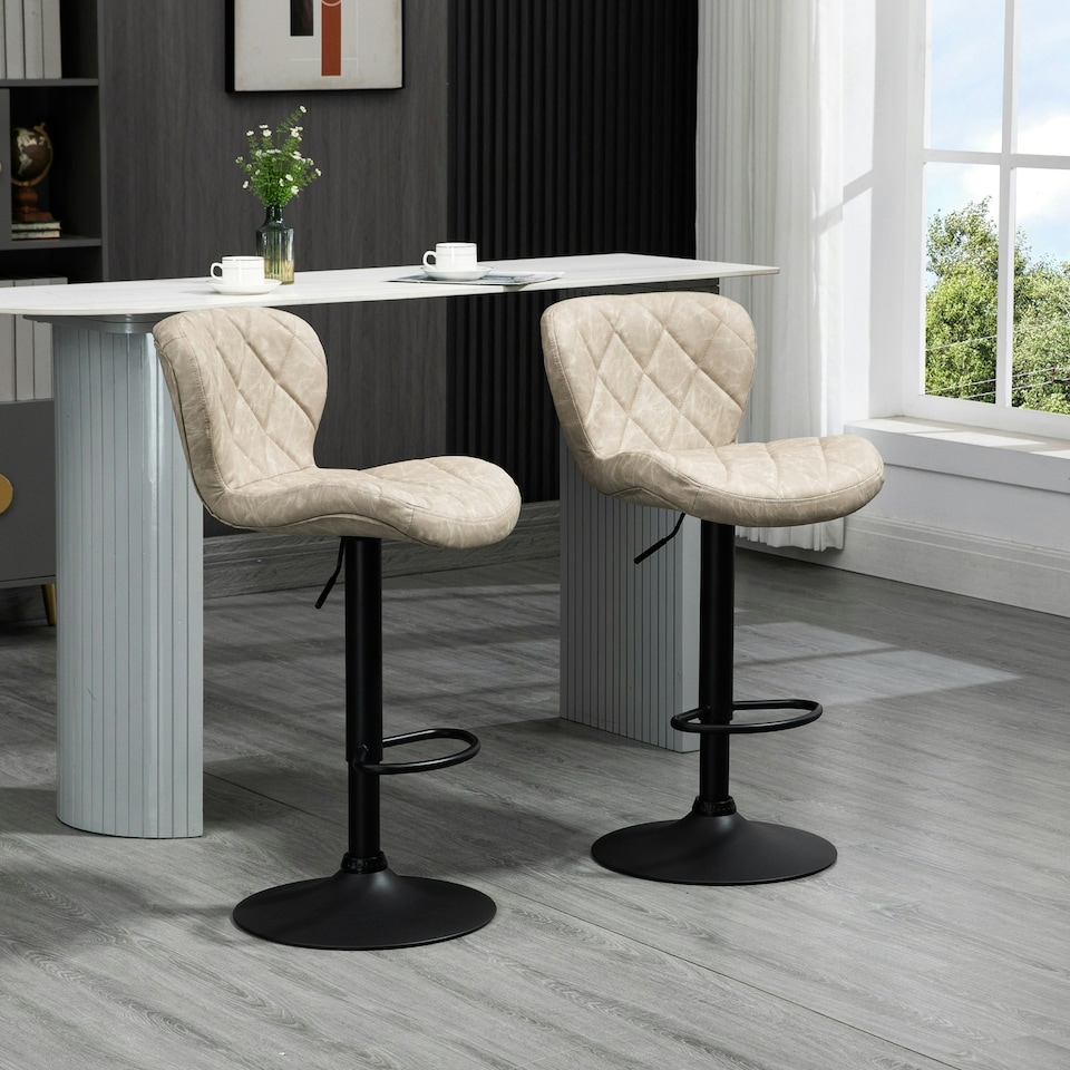 image 1 of HOMCOM Adjustable Height Bar Stools Set of 2, Swivel Barstools Light Khaki