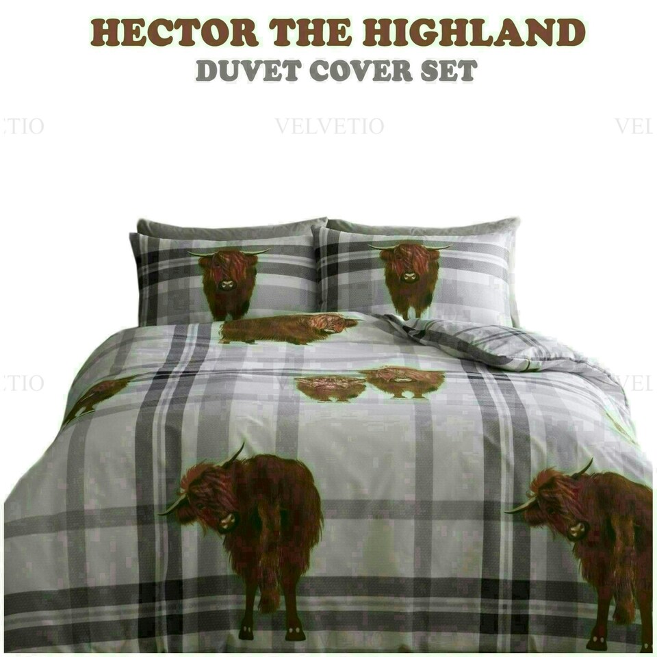 image 1 of Hector The Highland Duvet Cover Set Reversible Polycotton Beddings Multi | Double