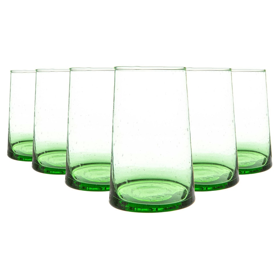 image 1 of Nicola Spring Merzouga Recycled Highball Glasses - 320ml - Green - Pack of 6 - Highballs Drinking Glasses Glassware Set Green