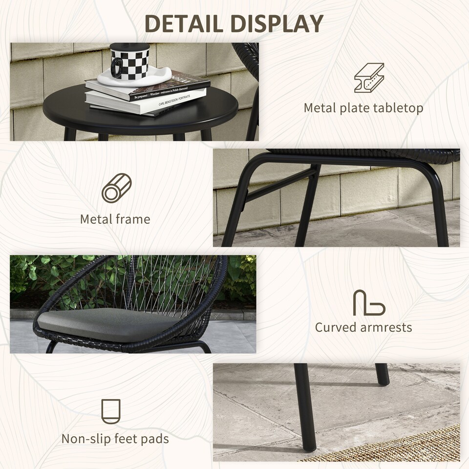 image 1 of Outsunny 3 Piece Garden Furniture Set, Bistro Set w/ 2 Chairs & 1 Coffee Table