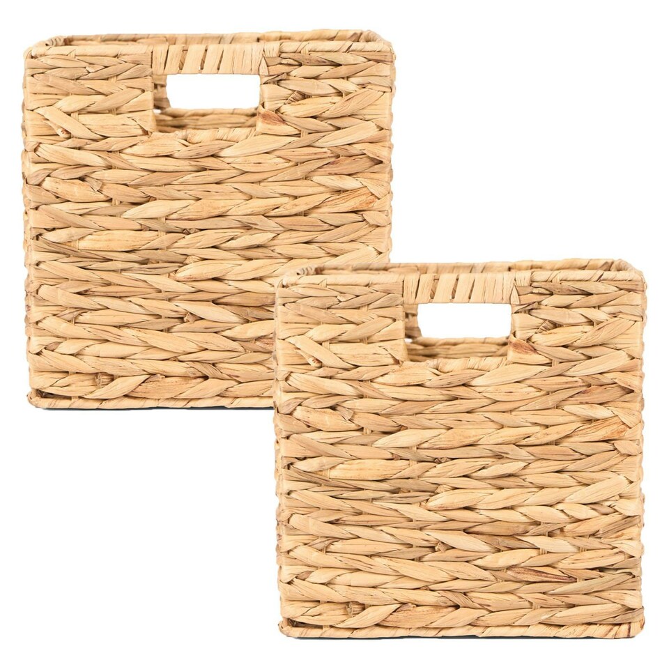 image 1 of OHS 2 x Foldable Paper Rope Woven Wicker Storage Organiser Box Cube, 27x27cm - Natural