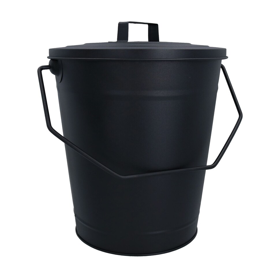 image 1 of Coal Bucket & Lid Black Metal Ash Tidy Bin Coal Carrier Fire Log Burner Kindling