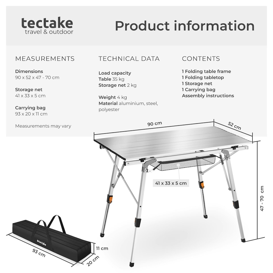 image 1 of Camping Table Tina - foldable, height-adjustable - Black