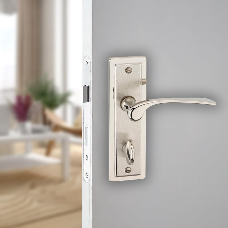 image 1 of Como Dual Metal Lever Latch Door Handles Set Round Rose Internal, External | Silver | Satin Nickel Bathroom