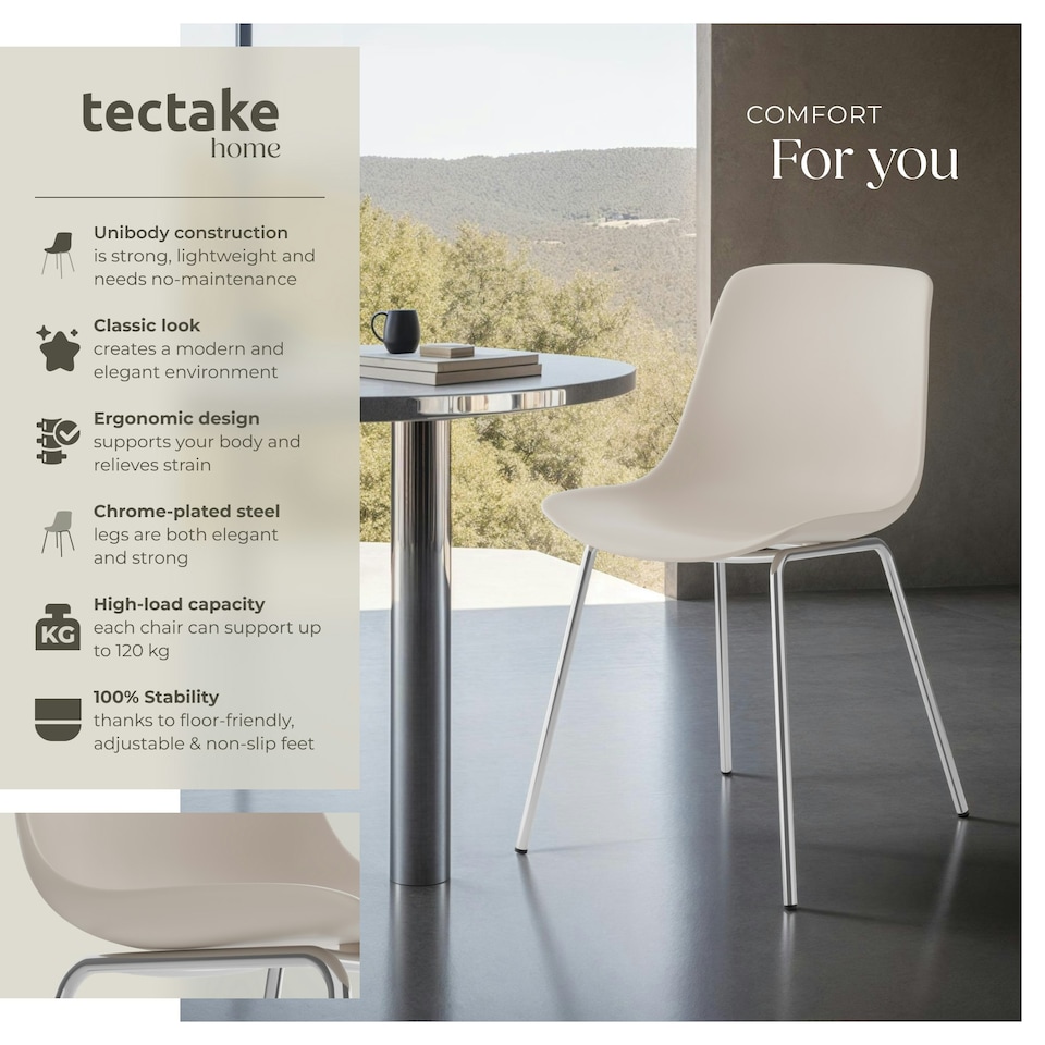 image 1 of Dining Chair Mave - large plastic seat, ergonomic, high backrest, 120 kg load capacity - Set of 4 Grey | Taupe/Chrome