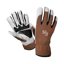 Kent & Stowe Sure & Fit Multi Job Gardening Gloves Medium Premium Leather with Spandex and PVC Grip | Brown | Medium