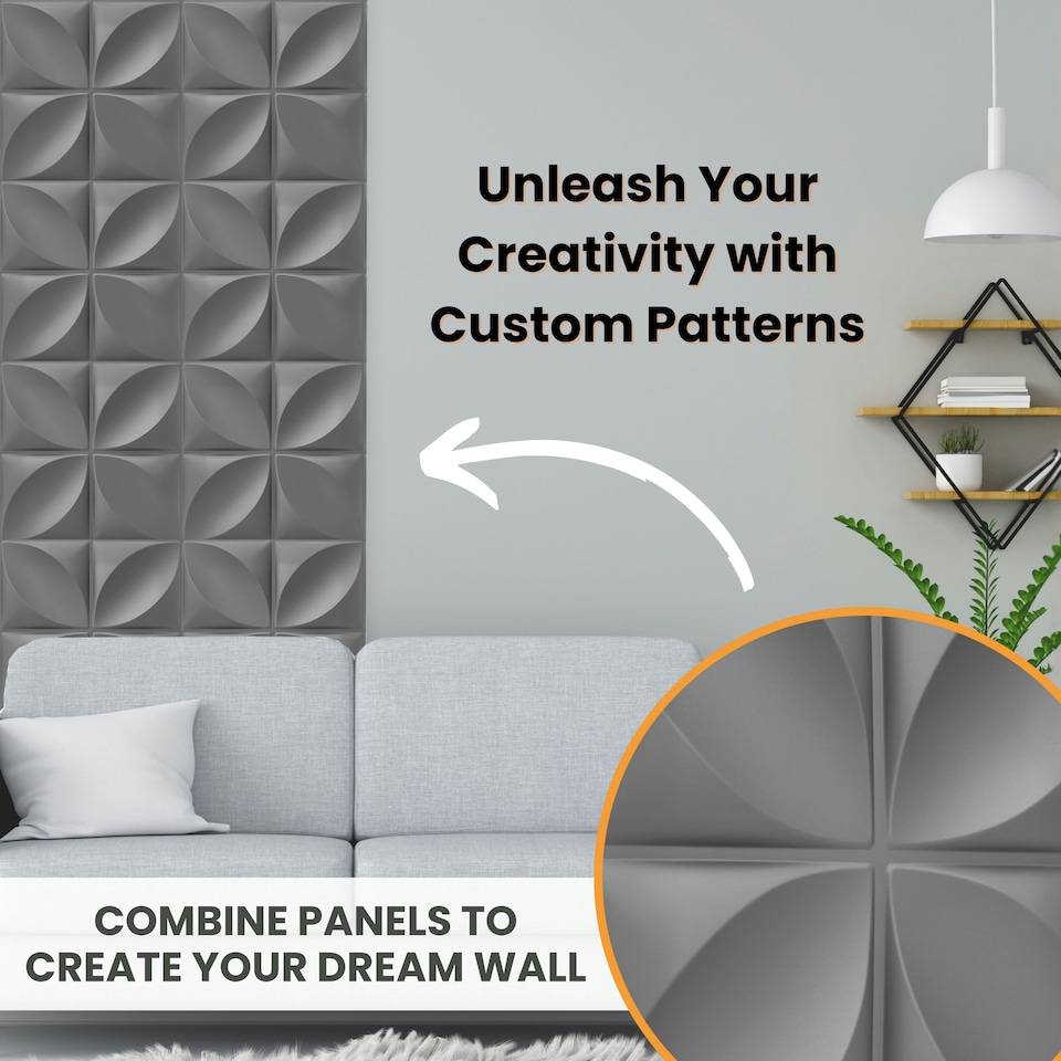 image 1 of NOVECRAFTO 3D Wall Panels – Quilted Fold Design – 6 PVC Sheets – 1.5m² (16.15sqft) – 50x50cm Decorative Interior Wall Cladding Panels | Silver