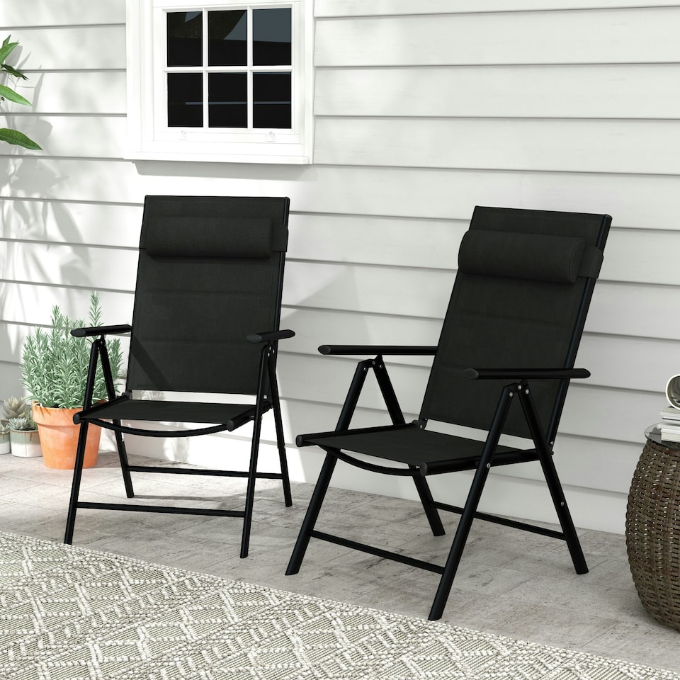image 1 of Outsunny 2 PCS Outdoor Folding Chairs, Dining Chairs w/ Padded Filling, Black
