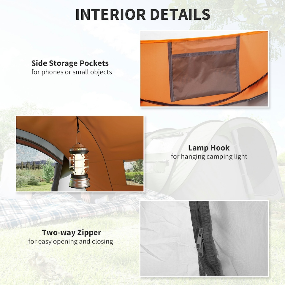 image 1 of Outsunny Camping Tent Dome Pop-up Tent with Windows for 4-5 Person Dark Green