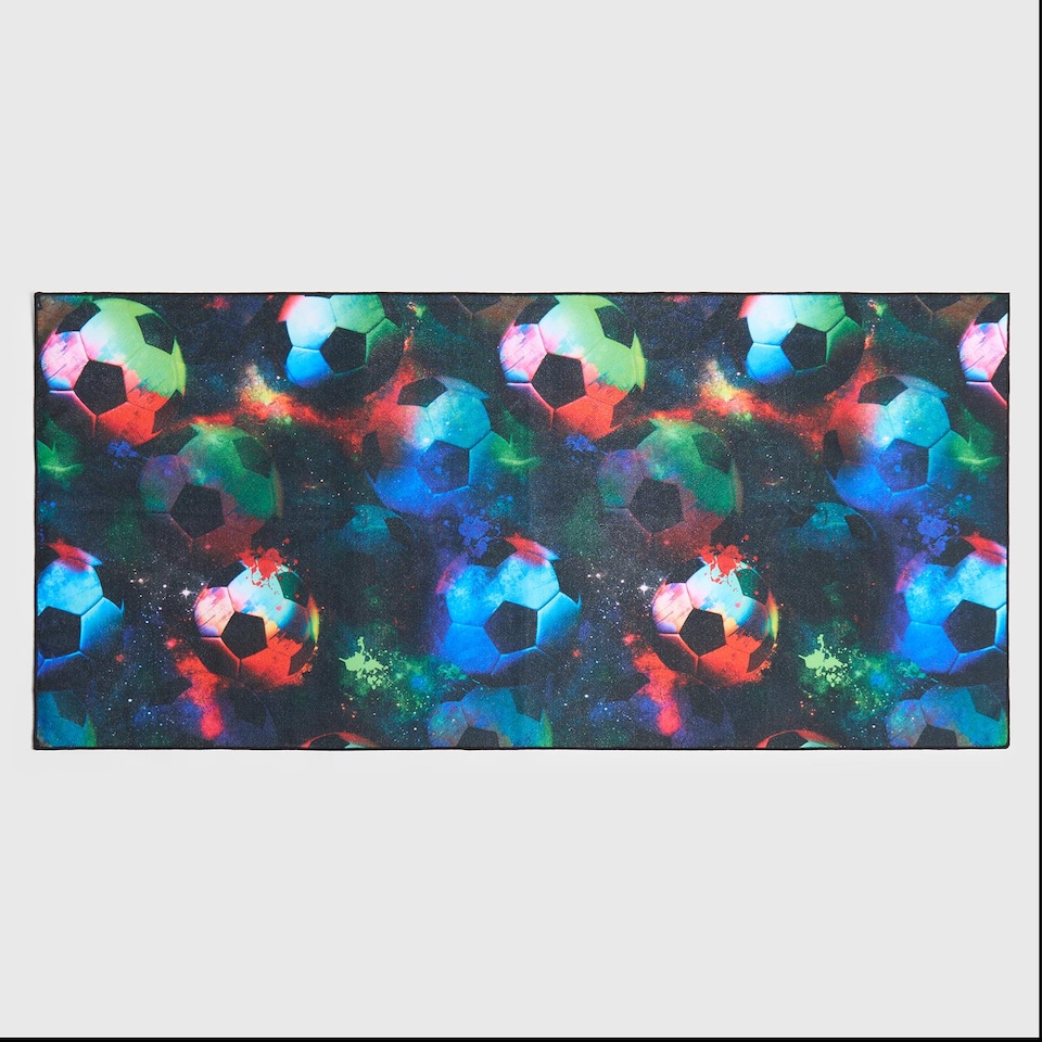 image 1 of OHS Print Beach Towel Bath Travel Quick Dry Microfibre Absorbent | Black | Neon Football | One size