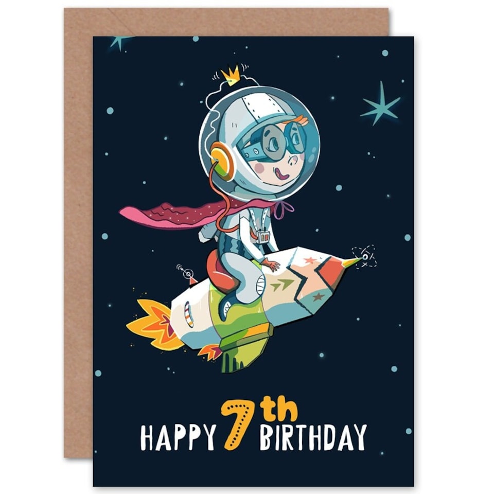 image 1 of Space Rocket Astronaut Age 7 Year Old Child Kids 7th Birthday Card