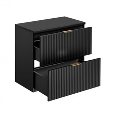 Bathroom Vanity Unit Countertop 800mm Ribbed Textured Black Wall Hung Floating Cabinet - Adel