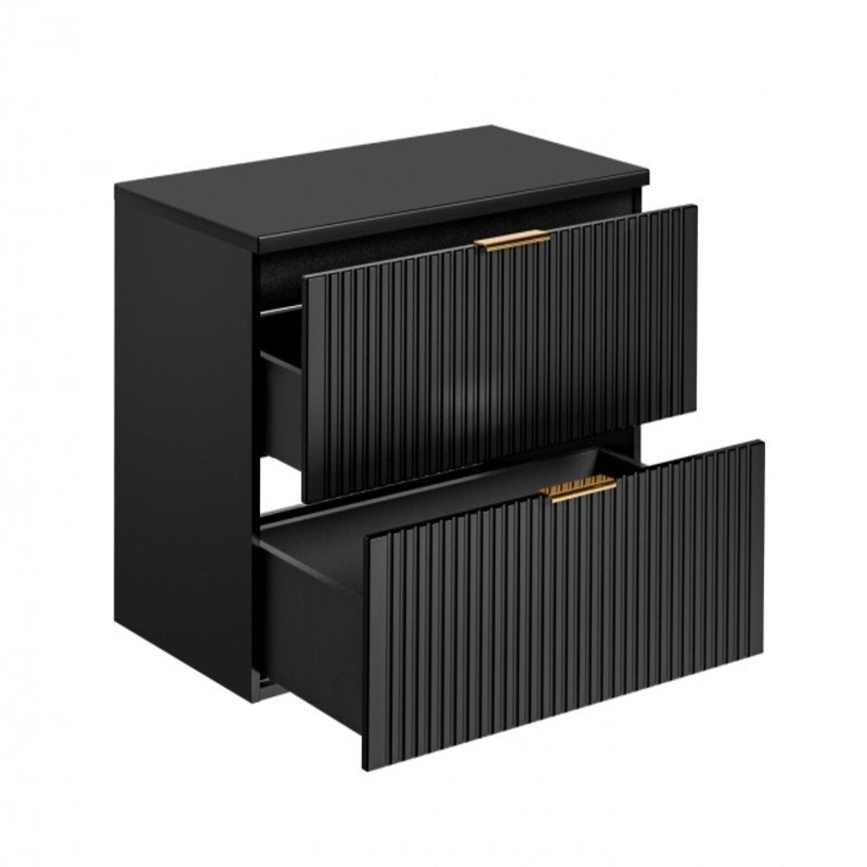 image 1 of Bathroom Vanity Unit Countertop 800mm Ribbed Textured Black Wall Hung Floating Cabinet - Adel
