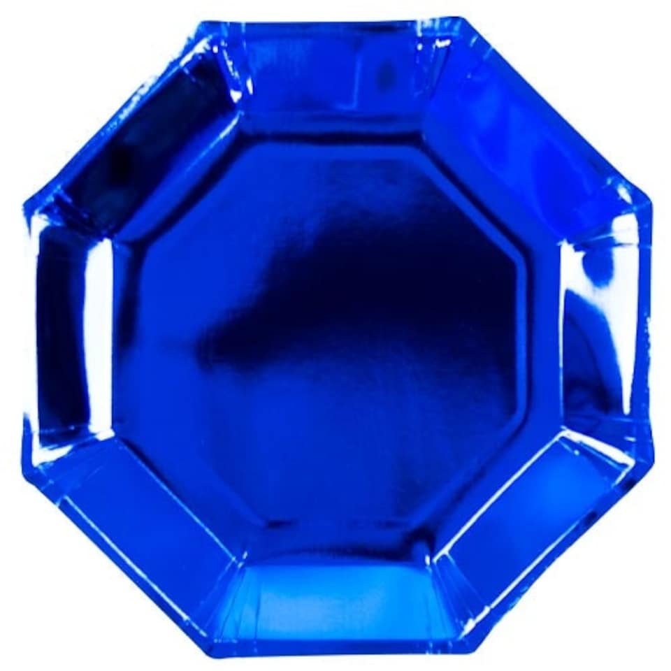 Blue Metallic Octagon Shaped Paper Plates 23cm - Pack of 8