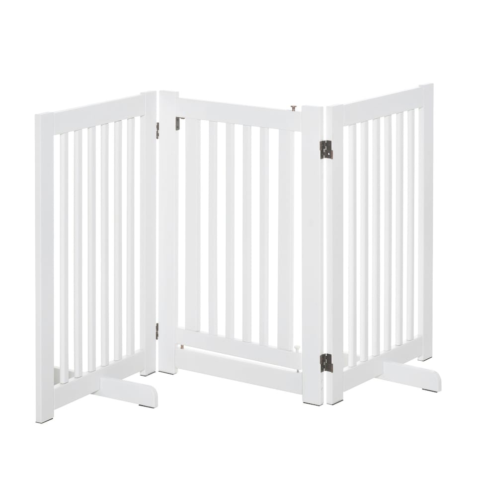 image 1 of PawHut 155cm Expandable 3-Panel Freestanding Dog Pet Gate w/ Latched Door White